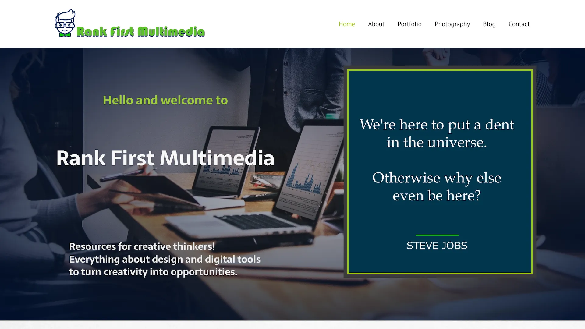 Photography website with graphic design tech, online portfolio, digital marketing, business and social media content tips