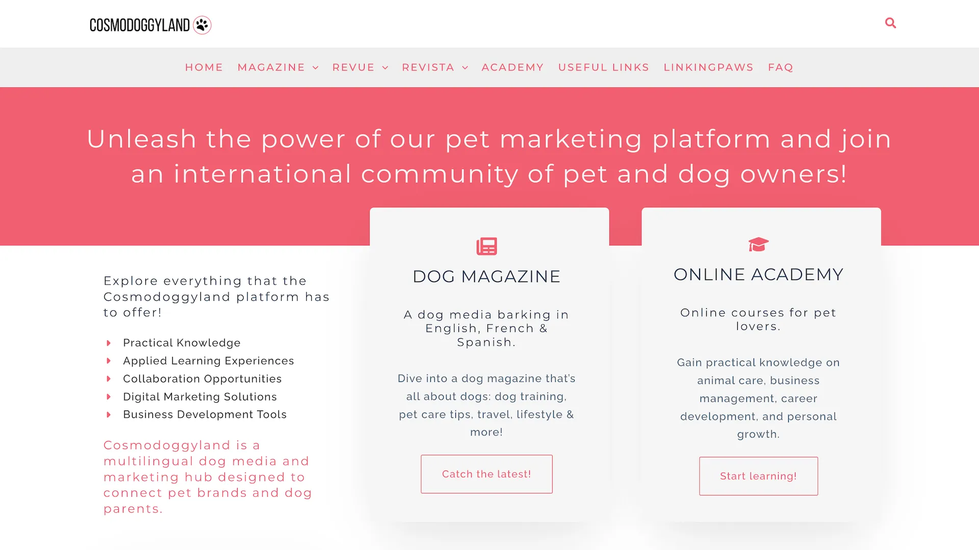 Dog magazine online academy website for dog parents, pet parents, dog businesses, pet businesses, dog brands and pet brands