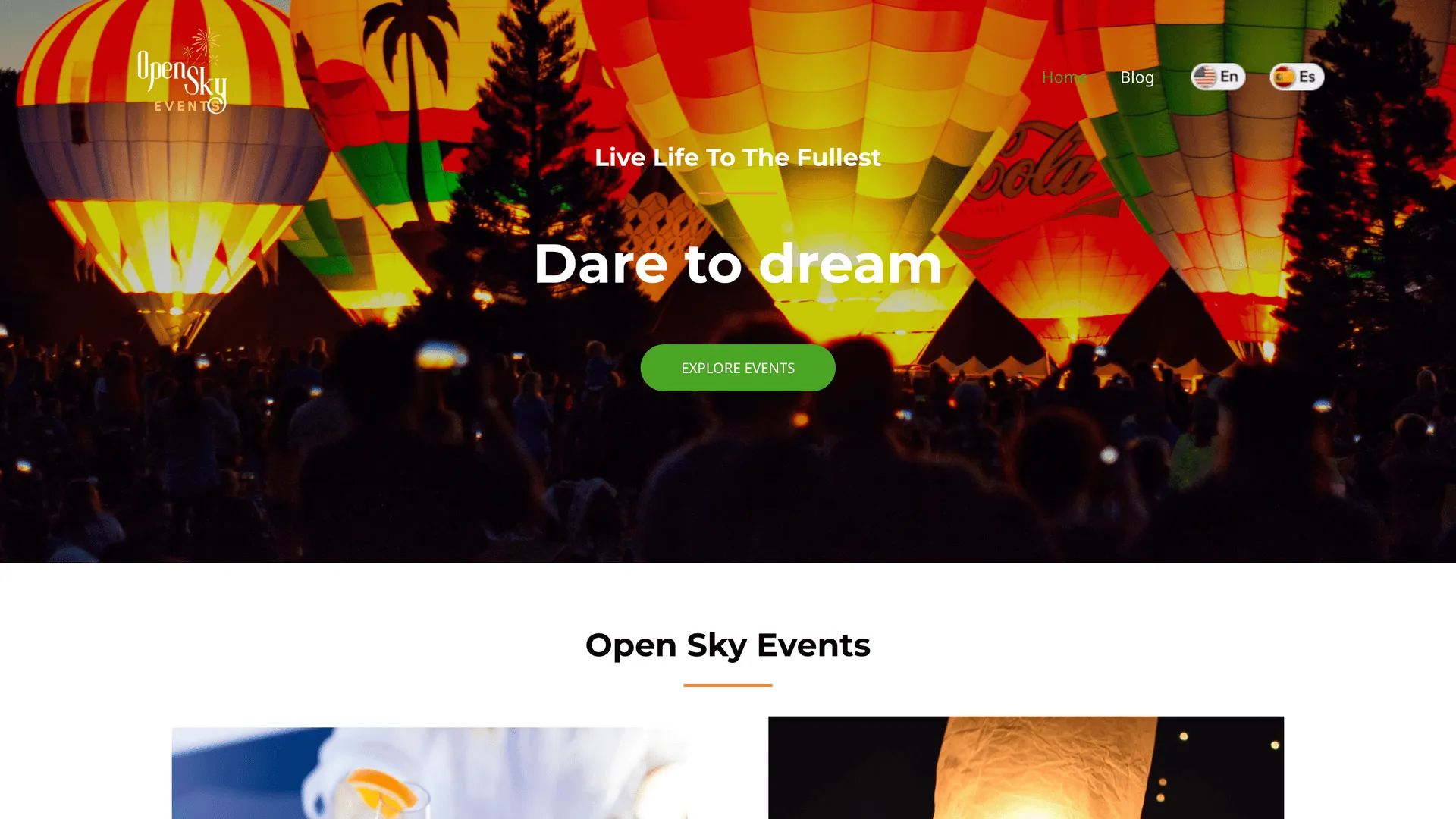 Bilingual website with worldwide food festival, live music concert and cultural events calendar for travelers and foodies