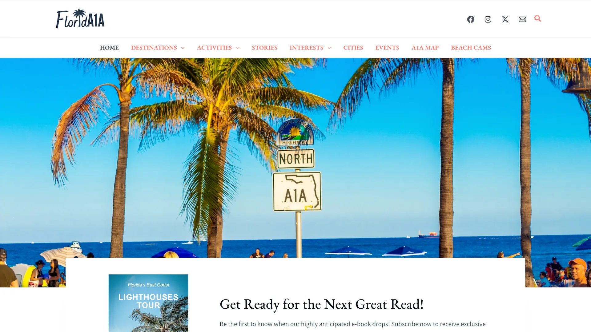 Florida beach travel magazine with A1A map, activities and events calendar for Key West, Miami, St Augustine & Daytona Beach