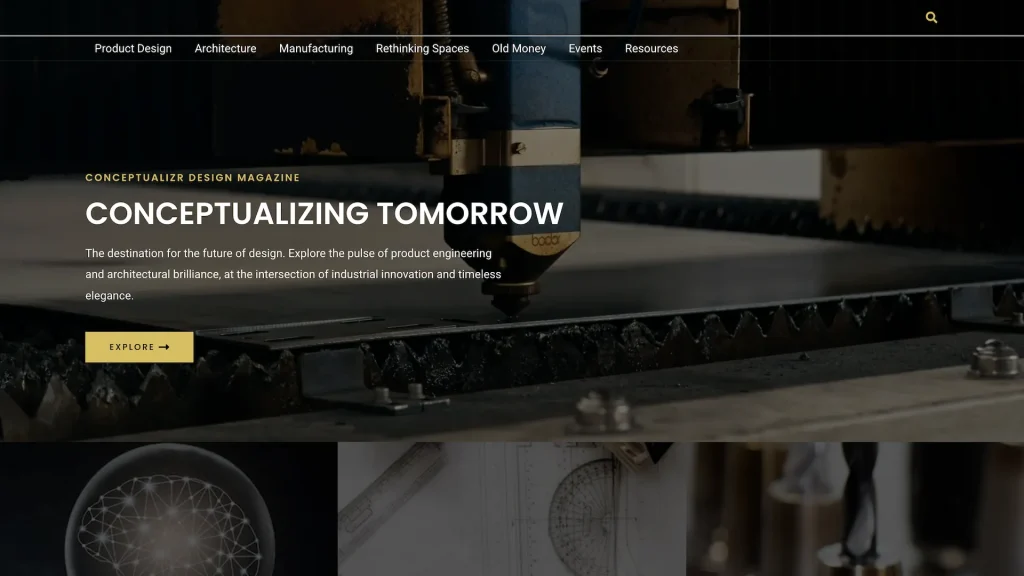 Industrial design, product design, manufacturing & engineering website with tech for construction, architecture & 3D modeling