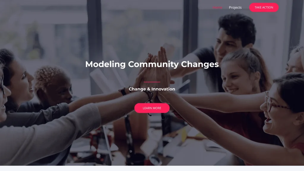 Modern website design showing community involvement and social media influencer participation for change and innovation