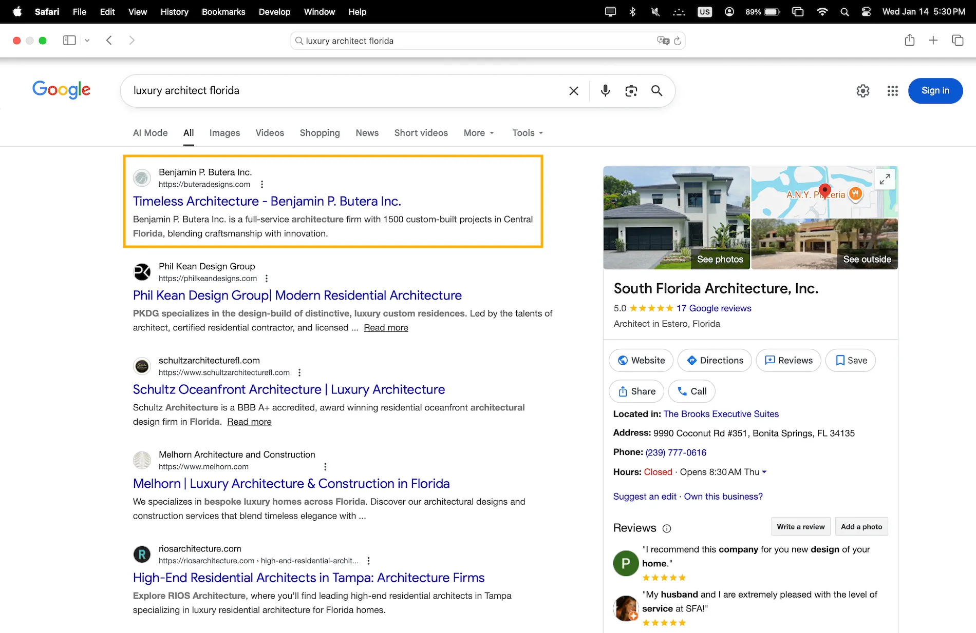 Florida luxury architect custom home construction website and commercial builder website on top Google ranking first page