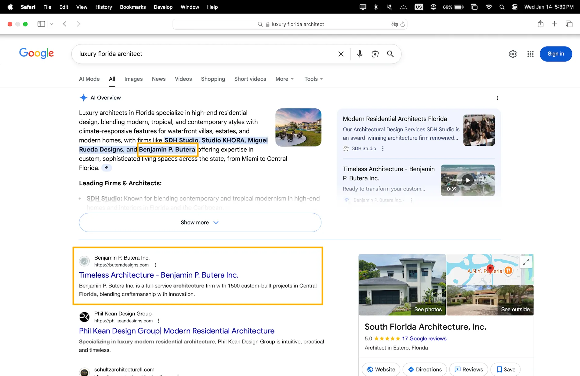 Florida luxury home design website and home builder website first page Google result with SEO content marketing strategy