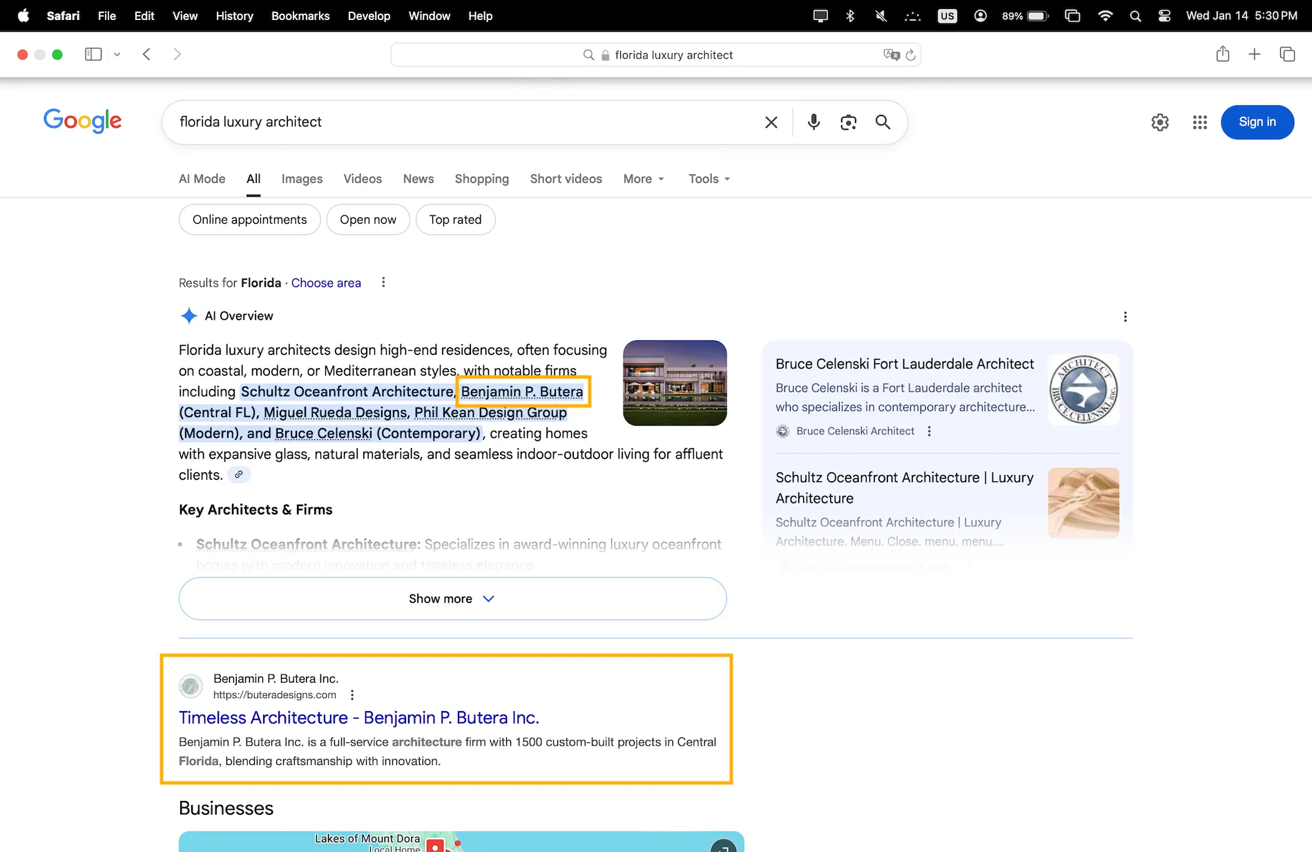 Luxury residential construction website SEO, architectural design and home builder website on first page of Google results